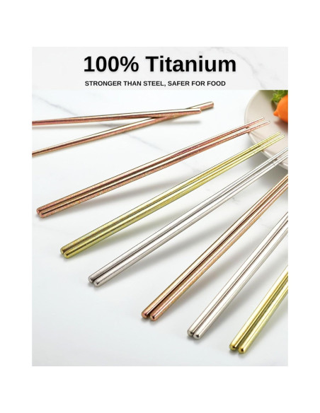 Palillos de Titanio Reutilizables MUMSUNG 23cm Oro Antideslizantes