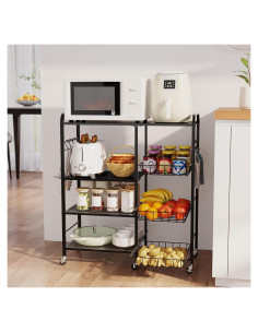 Carro de Cocina HapiRm Negro con Ruedas - 4 Niveles y Cajones