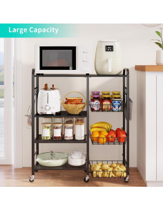 Carro de Cocina HapiRm Negro con Ruedas - 4 Niveles y Cajones 2