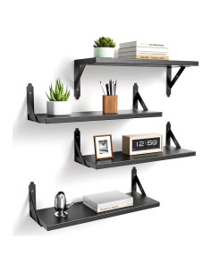 Estante Flotante de Madera ROMGUAR CRAFT Set de 4 43x15 cm Negro