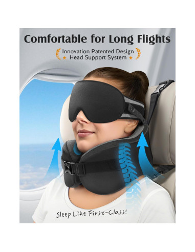 Almohada de Viaje YFONG con Máscara de Ojos 3D Negra