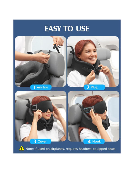 Almohada de Viaje YFONG con Máscara de Ojos 3D Negra