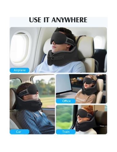 Almohada de Viaje YFONG con Máscara de Ojos 3D Negra