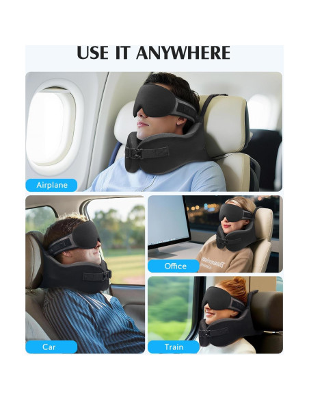 Almohada de Viaje YFONG con Máscara de Ojos 3D Negra