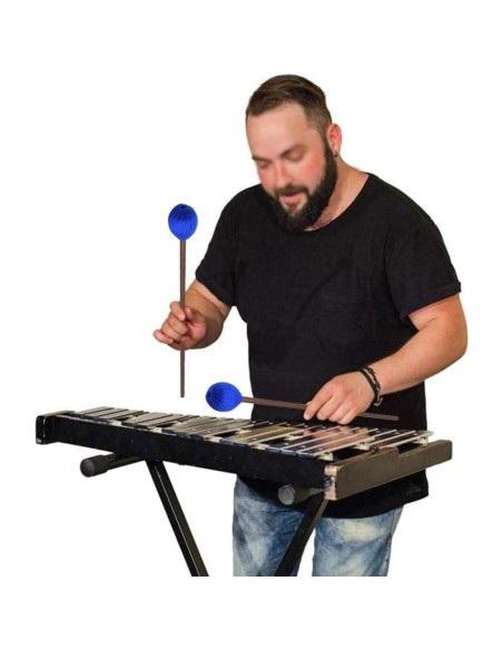 Mazas de Marimba 1 Par Hilo Azul y 1 Par Goma con Mango Madera