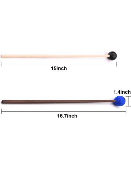 Mazas de Marimba 1 Par Hilo Azul y 1 Par Goma con Mango Madera