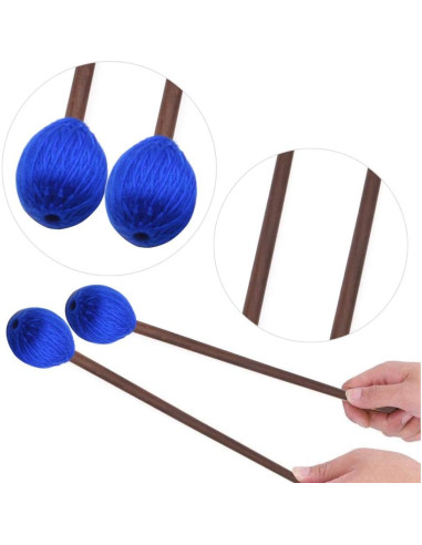 Mazas de Marimba 1 Par Hilo Azul y 1 Par Goma con Mango Madera
