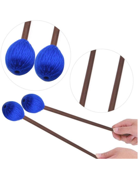 Mazas de Marimba 1 Par Hilo Azul y 1 Par Goma con Mango Madera