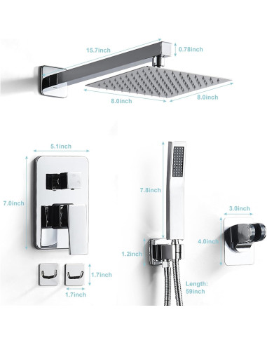Sistema de Ducha de Lluvia RTTWYYUU 20.32 cm Cromo Montaje en Pared