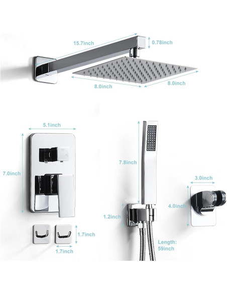 Sistema de Ducha de Lluvia RTTWYYUU 20.32 cm Cromo Montaje en Pared