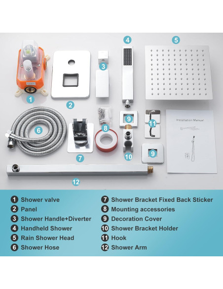 Sistema de Ducha de Lluvia RTTWYYUU 20.32 cm Cromo Montaje en Pared