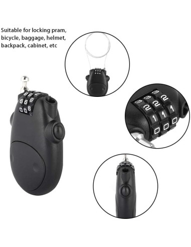 Candado de Combinación Diyeeni Negro 3 Dígitos Cable 80cm