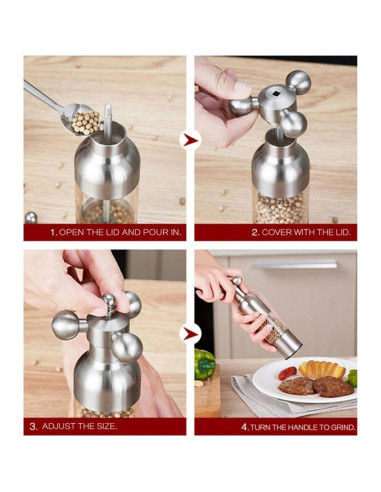Molino de Sal y Pimienta Lausixy Ajustable Acero Inoxidable 20cm