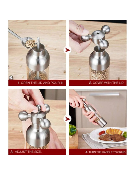 Molino de Sal y Pimienta Lausixy Ajustable Acero Inoxidable 20cm