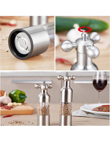 Molino de Sal y Pimienta Lausixy Ajustable Acero Inoxidable 20cm