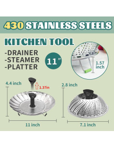 Cesta de Vapor de Acero Inoxidable 18 cm Plegable para Verduras 2