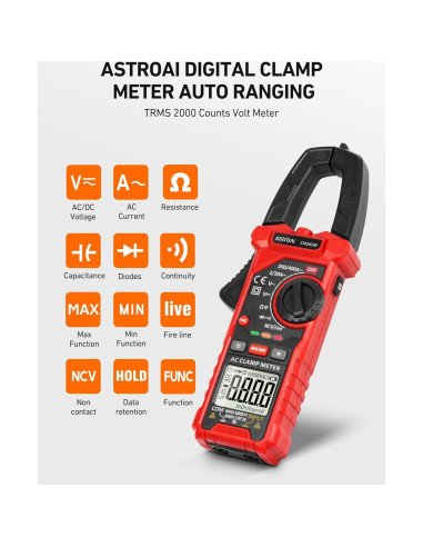 Medidor de Pinza Digital AstroAI 2000 Cuentas AC/DC Negro