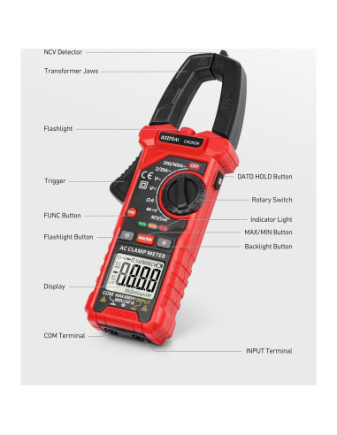 Medidor de Pinza Digital AstroAI 2000 Cuentas AC/DC Negro