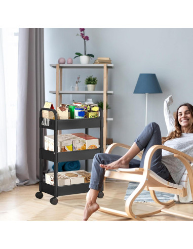 Carro Rodante de Almacenamiento 3 Niveles Genérico Negro