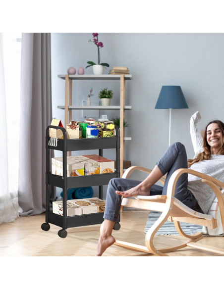 Carro Rodante de Almacenamiento 3 Niveles Genérico Negro