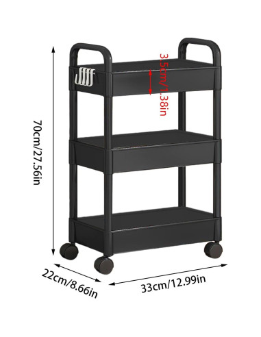 Carro Rodante de Almacenamiento 3 Niveles Genérico Negro