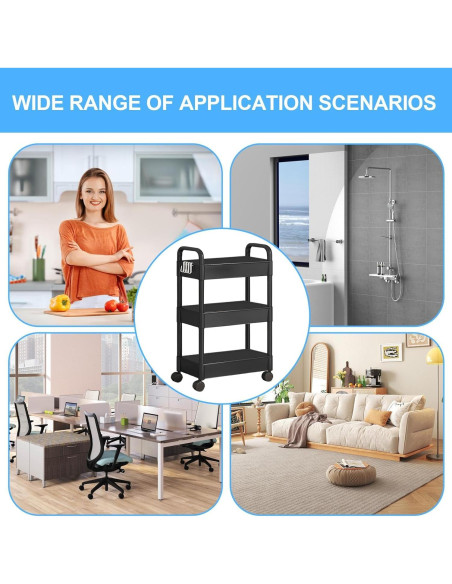 Carro Rodante de Almacenamiento 3 Niveles Genérico Negro