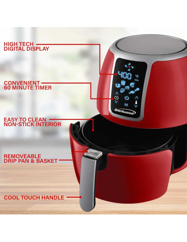 Freidora de Aire Digital Brentwood AF-400DR 4L Roja