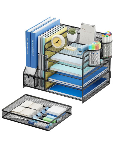 Organizador de Escritorio Lavatino 5 Niveles con Cajón Negro