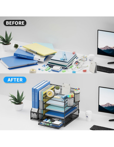 Organizador de Escritorio Lavatino 5 Niveles con Cajón Negro