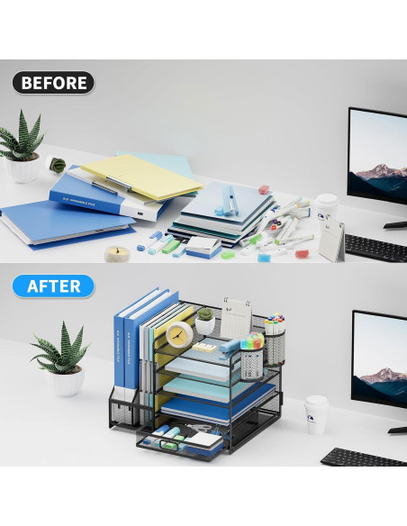 Organizador de Escritorio Lavatino 5 Niveles con Cajón Negro