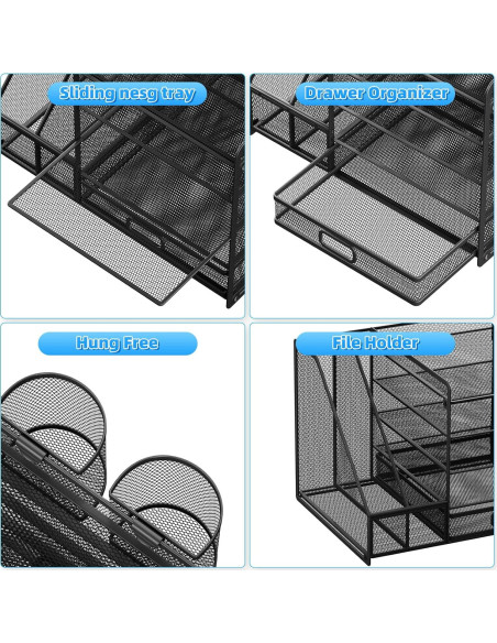Organizador de Escritorio Lavatino 5 Niveles con Cajón Negro
