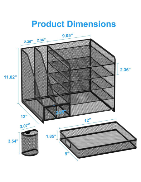 Organizador de Escritorio Lavatino 5 Niveles con Cajón Negro