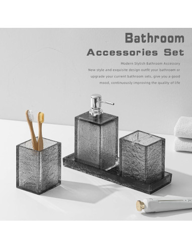 Juego de Accesorios de Baño Haocoott 4 Piezas Gris Resina