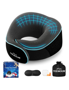 Almohada de Cuello Teemour para Viajes - Espuma con Memoria, Ajustable, Negra