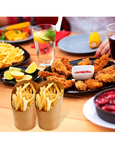 100 Soportes Desechables para Papas Fritas Honeydak 14 oz