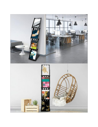 Soporte de Folletos Plegable QWORK 4 Bolsillos Negro
