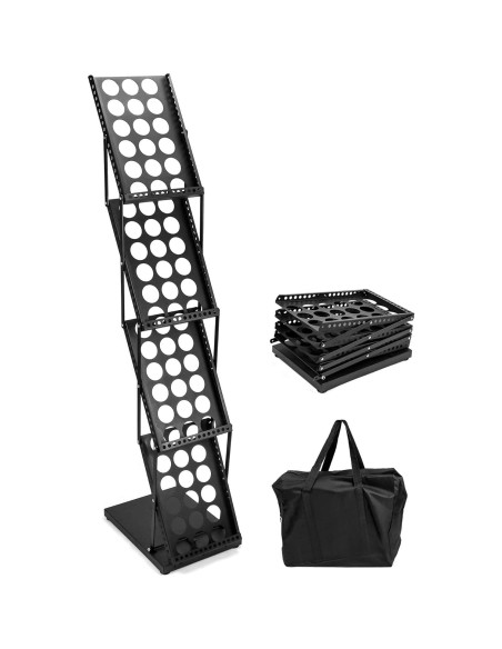 Soporte de Folletos Plegable QWORK 4 Bolsillos Negro