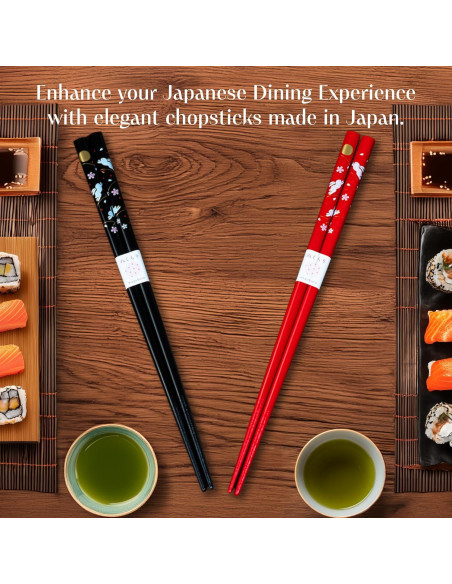 Juego de Palillos Japoneses Musuubi - Rojo y Negro con Conejo y Sakura