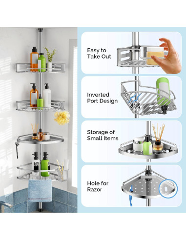 Caddy de Ducha de Esquina HAMITOR Ajustable Acero Inoxidable 4 Niveles