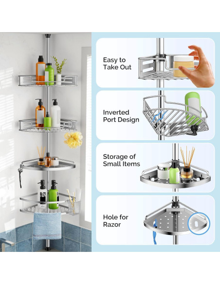 Caddy de Ducha de Esquina HAMITOR Ajustable Acero Inoxidable 4 Niveles