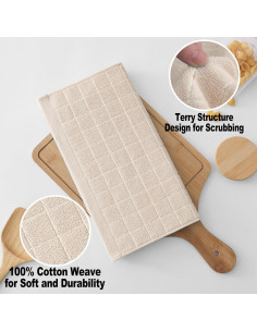 Toallas de Cocina Homaxy 100% Algodón Beige 30.48x30.48 cm - Paquete de 6 2