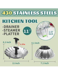 Cesta de Vapor Plegable Acero Inoxidable 16.5 a 27.9 cm 2