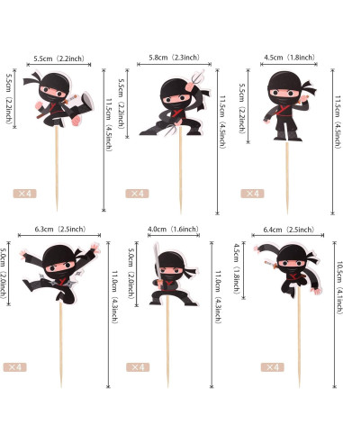 24 Adornos para Cupcakes Ninja ZHUOWEISM Decoración Fiesta