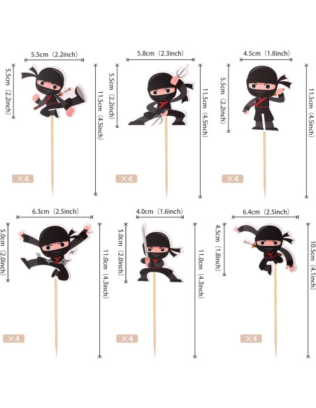 24 Adornos para Cupcakes Ninja ZHUOWEISM Decoración Fiesta 24 Adornos para Cupcakes Ninja ZHUOWEISM Decoración Fiesta