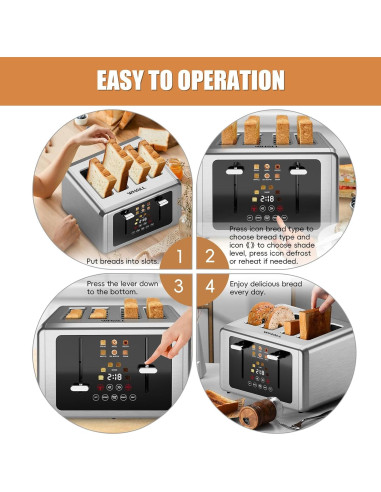 Tostadora de 4 Rebanadas Whall KST076AU Acero Inoxidable Táctil