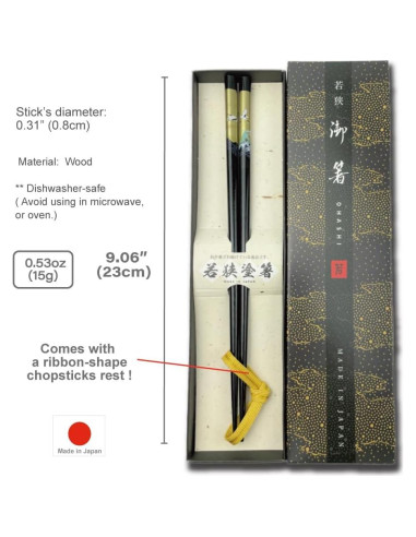 Palillos Japoneses Premium de Madera con Arte de Laca - Grulla Dorada