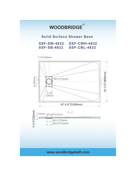 Base de Ducha Woodbridge 120x80 cm Sin Umbral Negro
