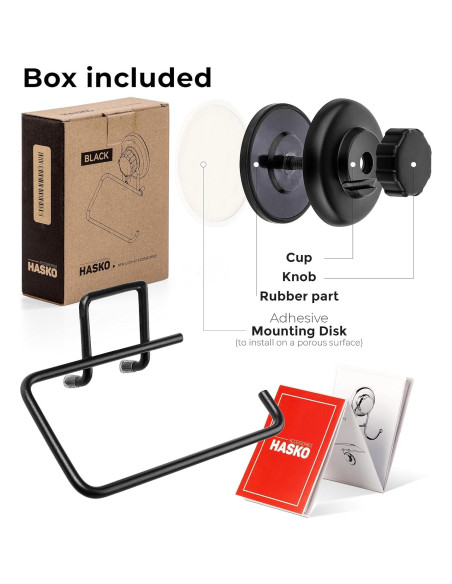 Soporte de Papel Higiénico HASKO Negro Acero Inoxidable Ventosa