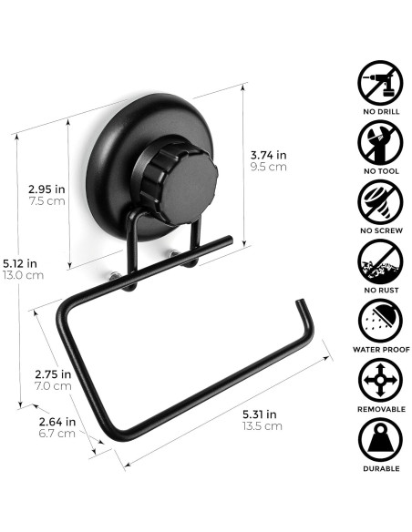 Soporte de Papel Higiénico HASKO Negro Acero Inoxidable Ventosa