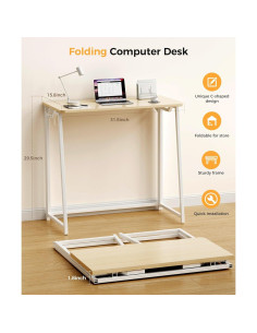 Escritorio Plegable Pequeño POLWKZU Roble 80 cm para Oficina 2